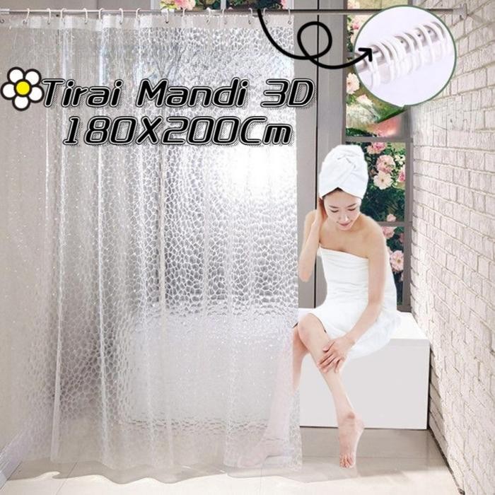 BEST SELLER Tirai Mandi 3D 180X200Cm/Kamar Mandi PVC Tirai Mandi Kubus Air Tirai Mandi Transparan