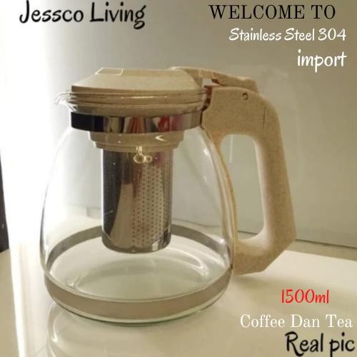 Teapot Kaca / Teko Kaca Teh Dan Kopi Dengan Saringan 1500Ml