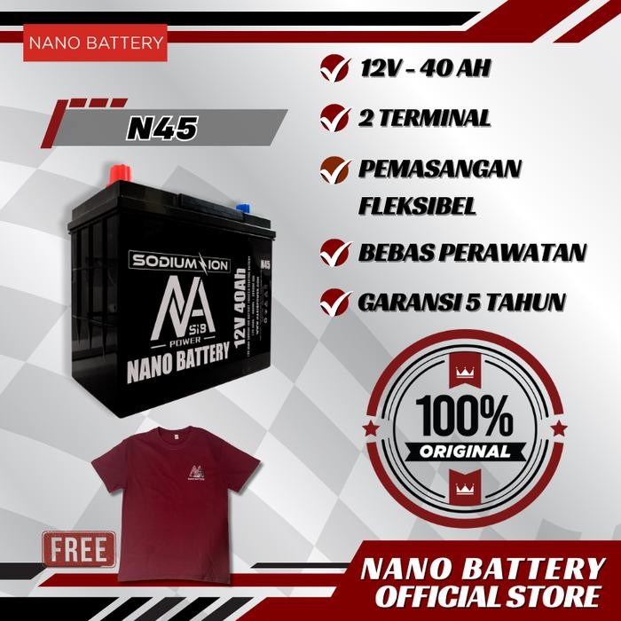 Nano Battery Aki Mobil Sodium Ion Aki Mobil Sodium Ion Na-1240S(45) 12V 40 Ah Aki Kering Garansi