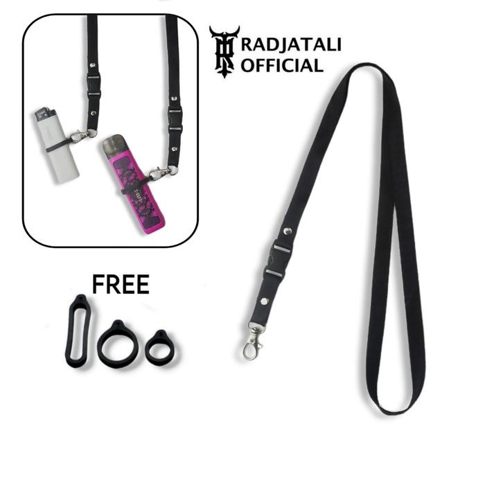 Lanyard Hitam Polos 1cm 3 Karet Gantungan Tali Lanyard Universal *