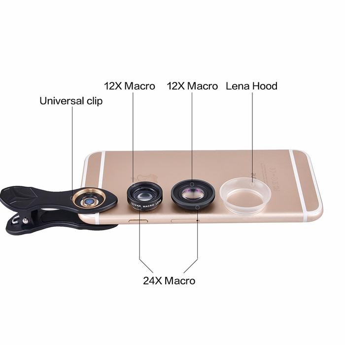 Apexel 2 In 1 Clip On Macro Lensa 12-24X Super Macro Lensa For Iphone