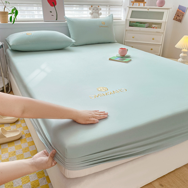 Fitted Bed Sheet Luxury Egyptian Cotton Mattress Cover Embroidered Bedspreads Elastic Bed Linens