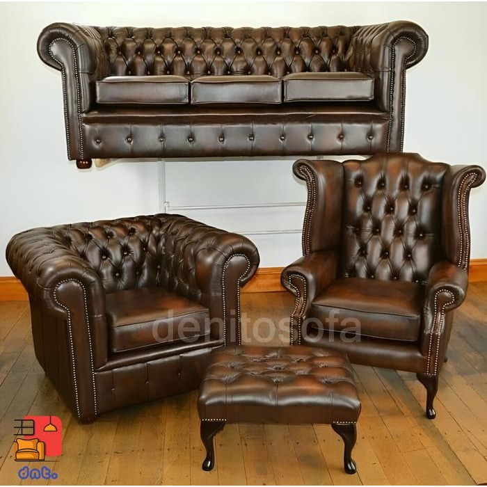 Sofa Chesterfield-Sofa Kancing-Sofa 3 Seater-Sofa Kulit-Kursi Tamu