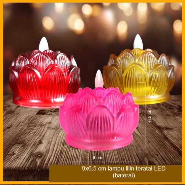 Lampu lilin Altar Puja Sembahyang teratai LED merah