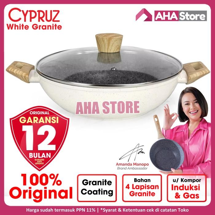Cypruz Fry Pan Wok Penggorengan Wajan White Granite 26 cm KI 0803