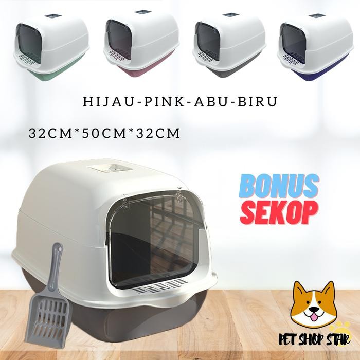 CAT LITTER BOX TOILET LARGE BAK PASIR KUCING BESAR TERTUTUP OTOMATIS *