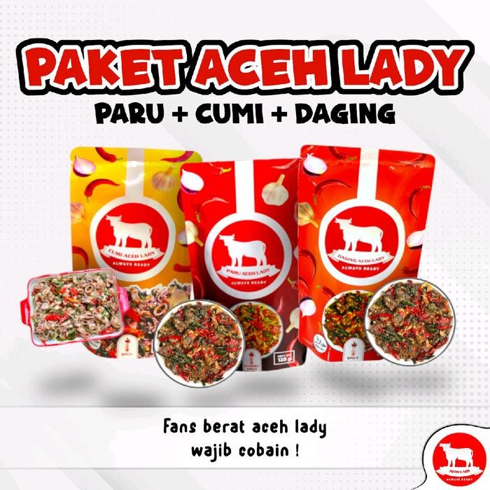 

New Paket Aceh Lady (3 Pack - Paru Aceh+ Cumi Aceh+ Daging Aceh) / Paket Hemat / COD / Kirim Seluruh