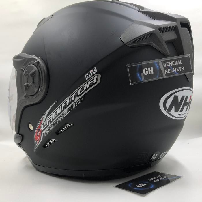PREMIUM HELM NHK GLADIATOR SOLID BLACK DOFF HITAM DOP DOUBLE VISOR