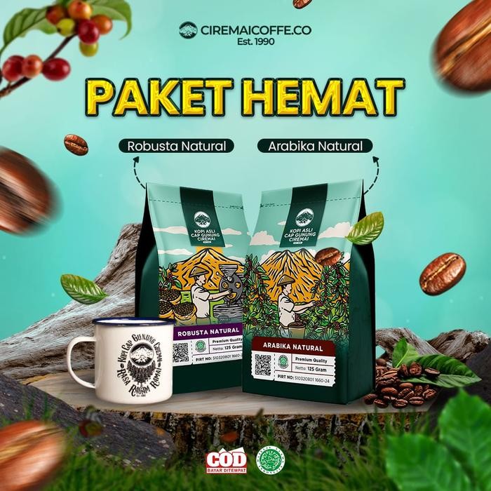 

PREMIUM Paket Rasa Kopi Bubuk Arabika & Robusta Gn. Ciremai GRATIS MUG