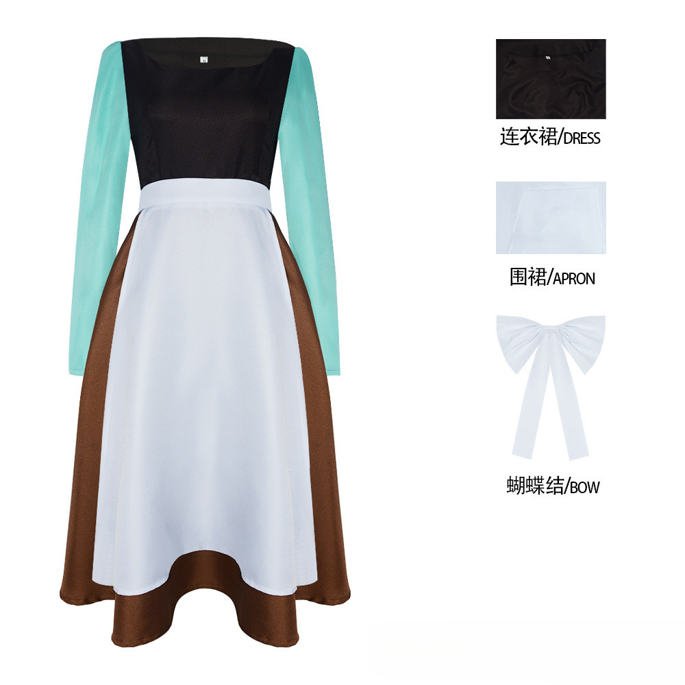Cinderella Long Sleeve Dress Maid Uniform Cosplay Costume Halloween Masquerade Carnival Party Outfit