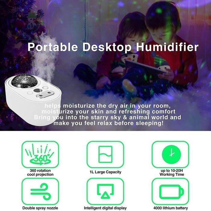 Humidifier Proyektor Purifier Double Spray Mist Night Led 1000Ml