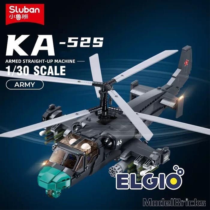 Sluban Bricks Helikopter Tentara Army Double Baling Baling Ka-52S B1138