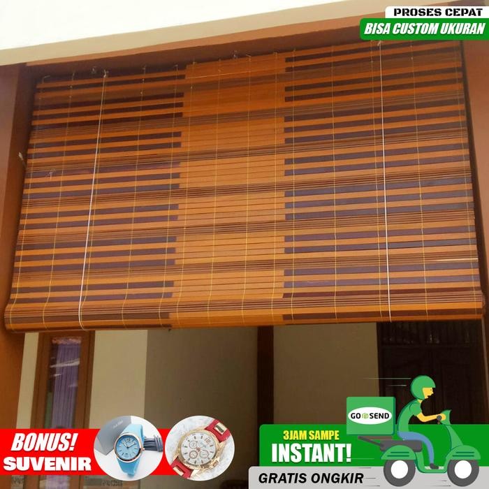 Tirai gulung Outdoor kayu meranti krei indoor harga permeter- GARANSI