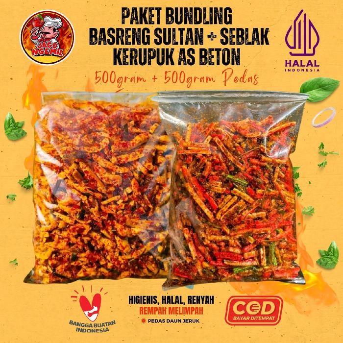 

laura.mart1 PAKET BUNDLING PROMO 500gr Basreng Sultan Pedas & 500gr Seblak Kerupuk AS Beton JAGO