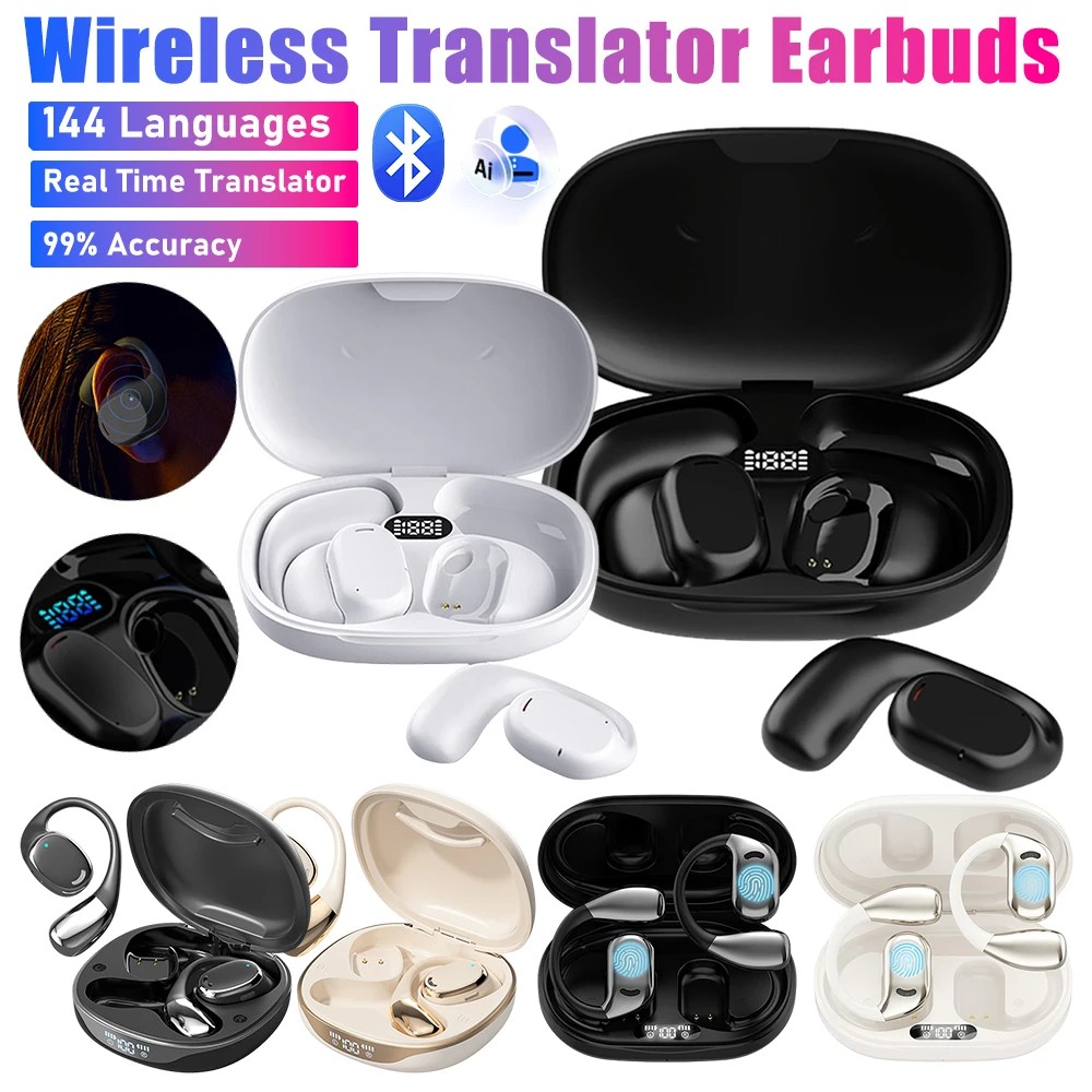 Wireless Bluetooth Translator Headphones 144 Languages Translation Headset Two-Way Translator