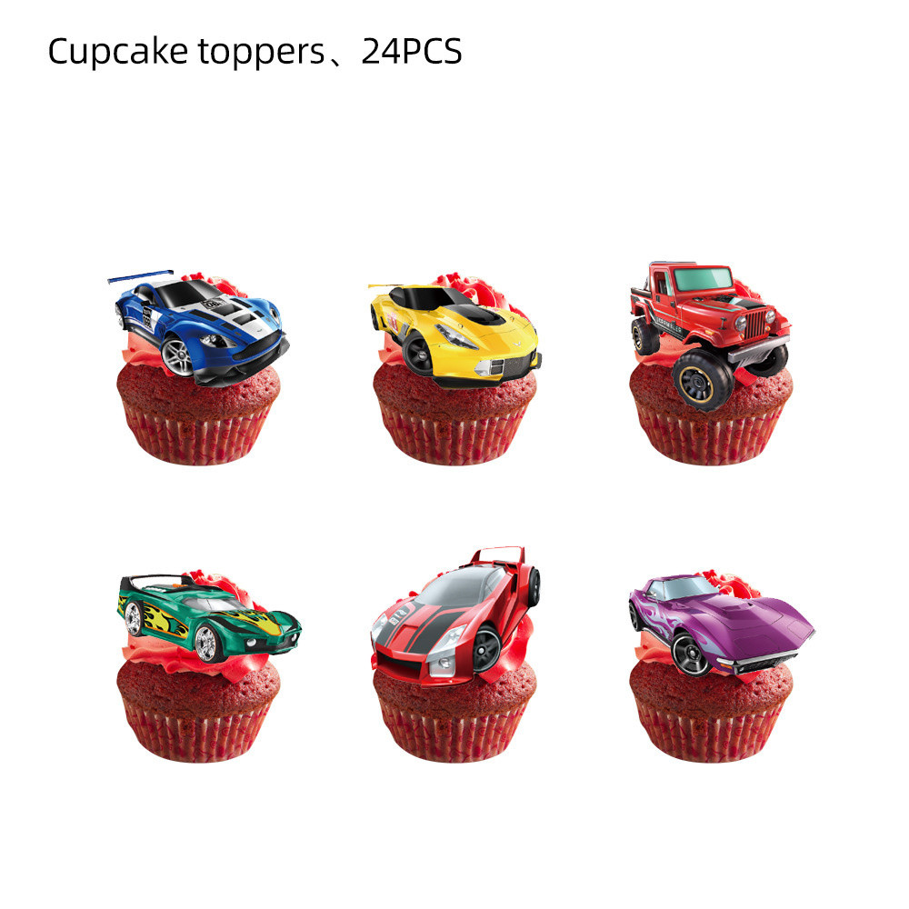 24pcs/lot Hot Wheels Theme Cake Decorations Cake Topper Kids Boys Birthday Party Supplies Baby Showe