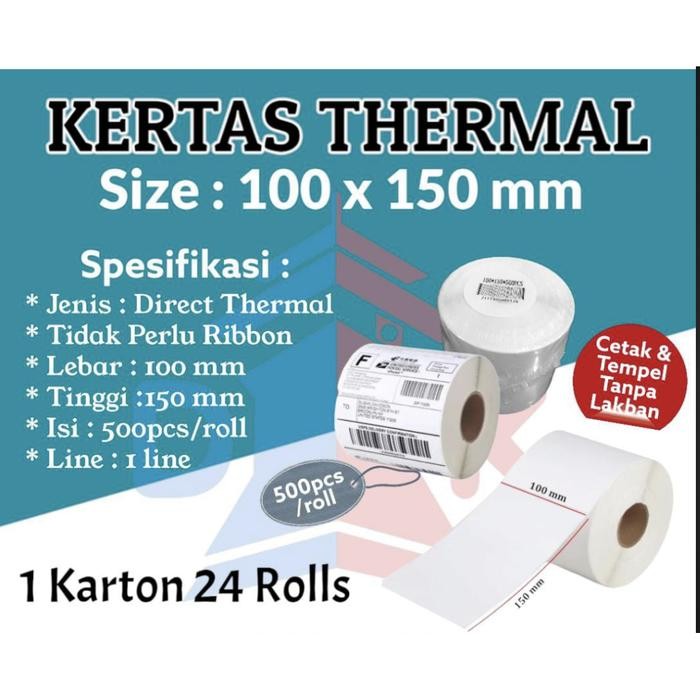 

Kertas Thermal 100 X 150 Isi 500 Lembar, Label Thermal Sticker Roll A6