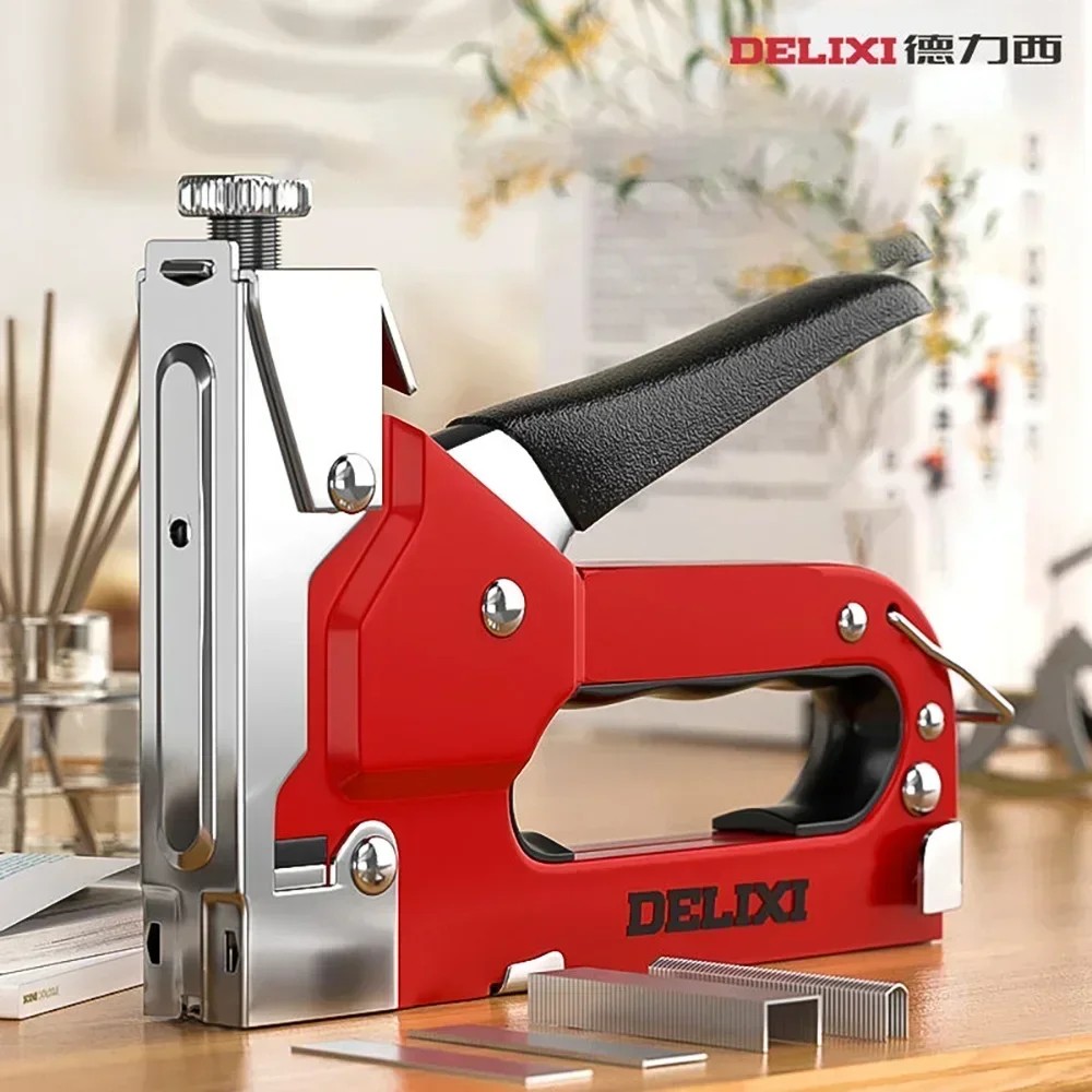 Delixi 1800Pcs Nails Heavy Duty Air Staplers Manual Nail Gun Upholstery Carpentry Nailing Tools Rive