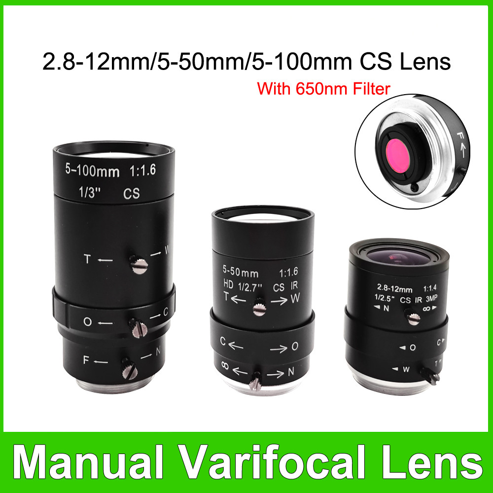 Cs Mount Zoom Lens 2.8-12Mm/5-50Mm/5-100Mm Varifocal Lens With Ir 650Nm Filter For Industrial Cctv