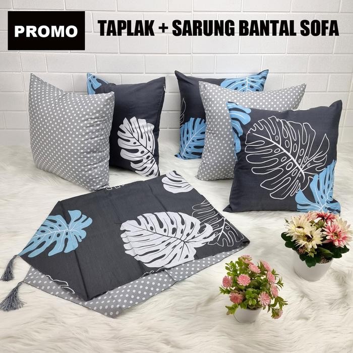 PAKET SARUNG BANTAL KURSI SOFA SET 5 PCS 40x40 + TAPLAK MEJA TAMU MEWAH ANEKA MOTIF