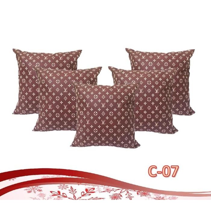 Sarung Bantal Sofa Kombinasi Motif LV [1 Set Isi 5 Pcs]