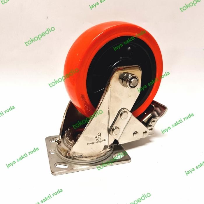 

Terlaris Roda Staniless 304 Pu 6 Inch Heavy Duty (Putar+Rem )