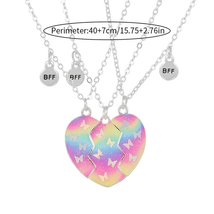 Qpeach 3Pack Heart Flower Butterfly Star Glitter Pendant Best Friend BFF Necklace of 3 for Girls