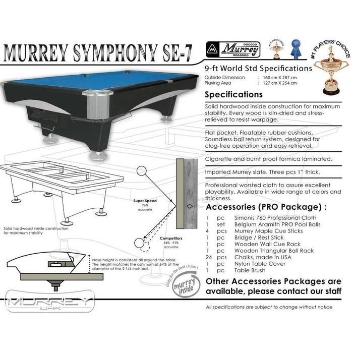Murrey Symphony 9 Ft Pool Table - Meja Billiard Biliar 9 Feet