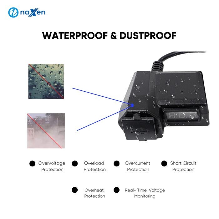USB Charger untuk Motor Motorcycle Digital Voltmeter 2 Port USB 3.1A