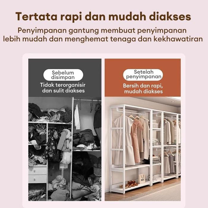 BEST SELLER FUFU LEMARI GANTUNGAN BAJU MULTIFUNGSI RAK PENYIMPANAN PAKAIAN KAYU DAN BESI - HEMAT