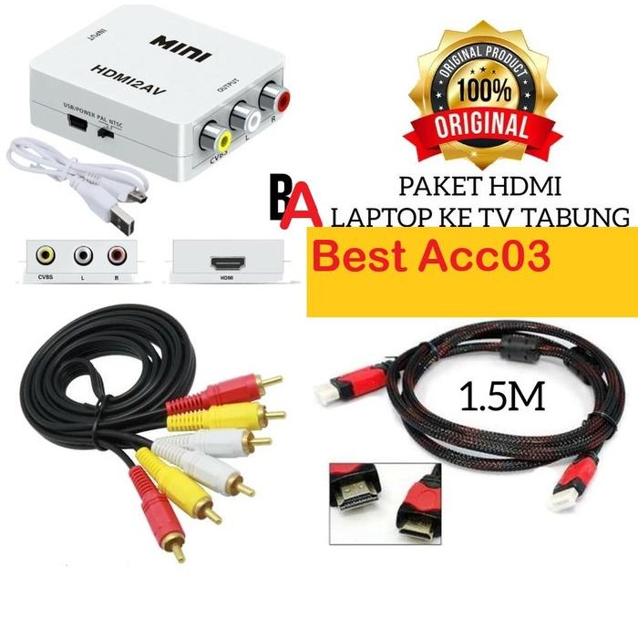 Project - Paket Hdmi Dari Laptop Ke Tv Tabung/ Hdmi Av+Kabel Hdmi+Rca/Lr
