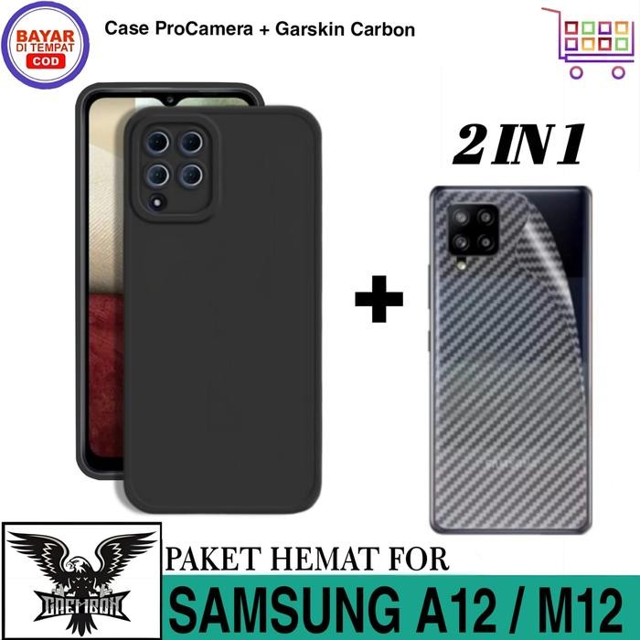 CASE SAMSUNG GALAXY A12 / M12 SOFT CASE FREE GARSKIN CARBON 3D