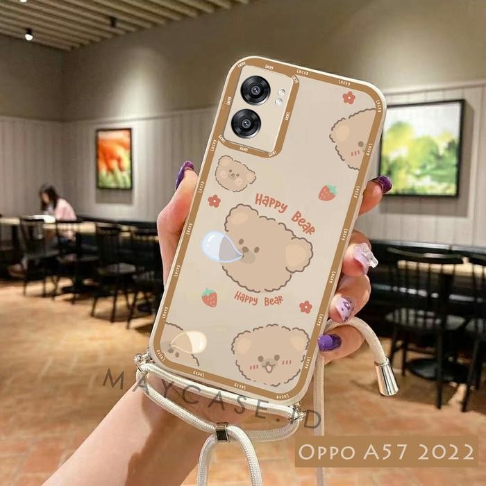(Expert) Softcase Macaron Motif Bear + Tali Sling Oppo A57 2022 A96 A76 A54 A5S