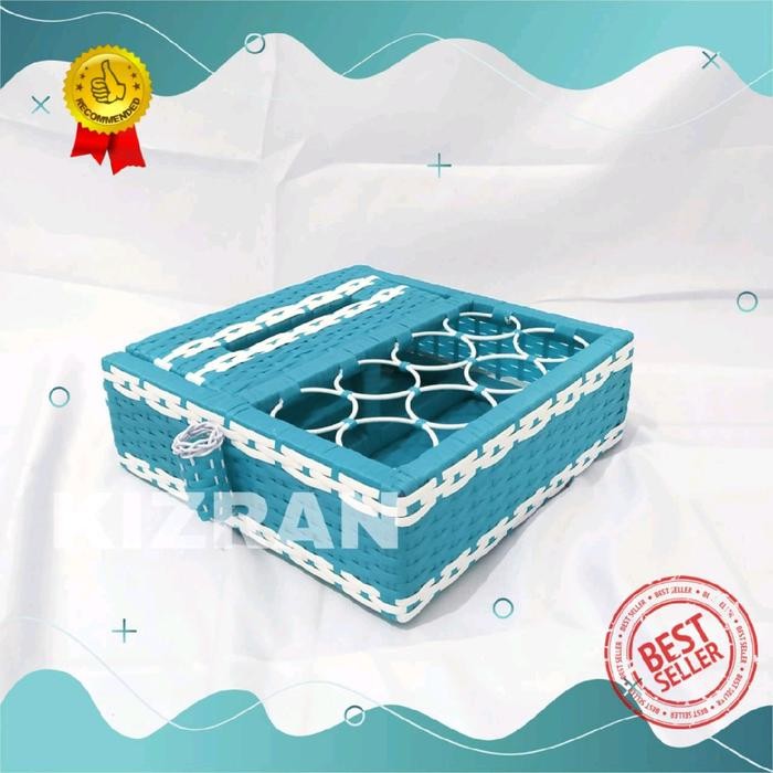 PREMIUM Tempat Aqua Tisu Anyaman Sintetis / Wadah Akua Gelas dan Tissue / Penyimpanan Air Mineral