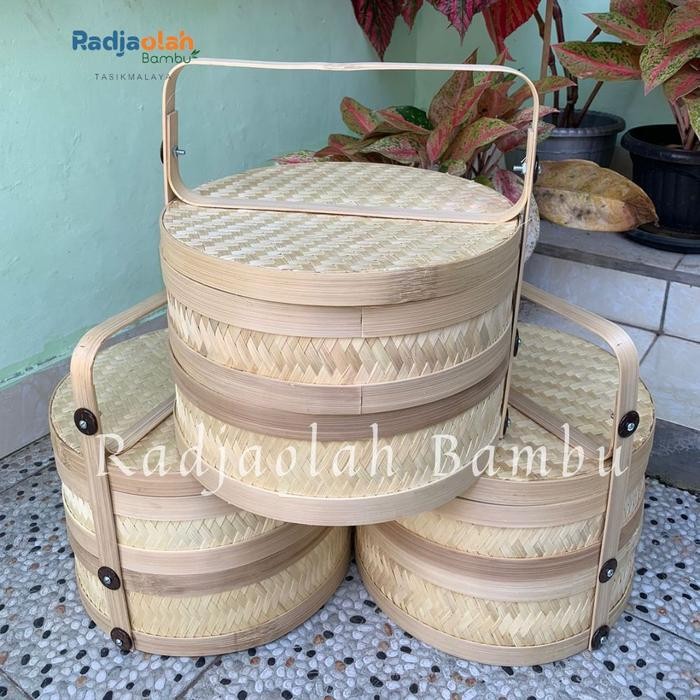 PREMIUM Tenong bambu besar 2 susun motif anyaman tikar rapat uk.Diameter 30cm