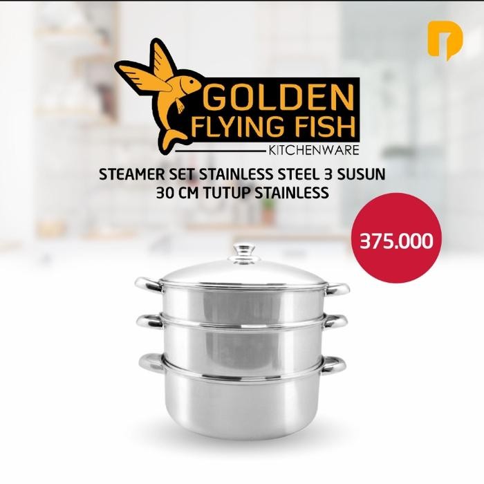 PREMIUM Steamer / panci kukus 3 susun stainless steal golden flying fish