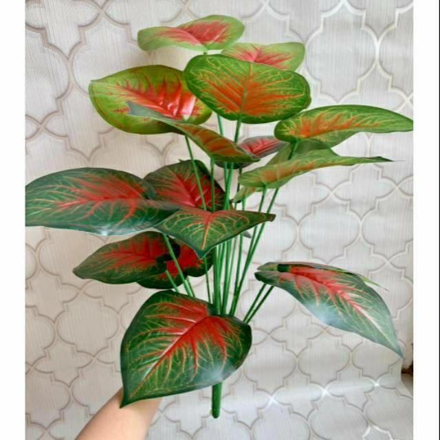 PREMIUM Daun keladi merah arteficial//daun talas merah palsu//daun plastik