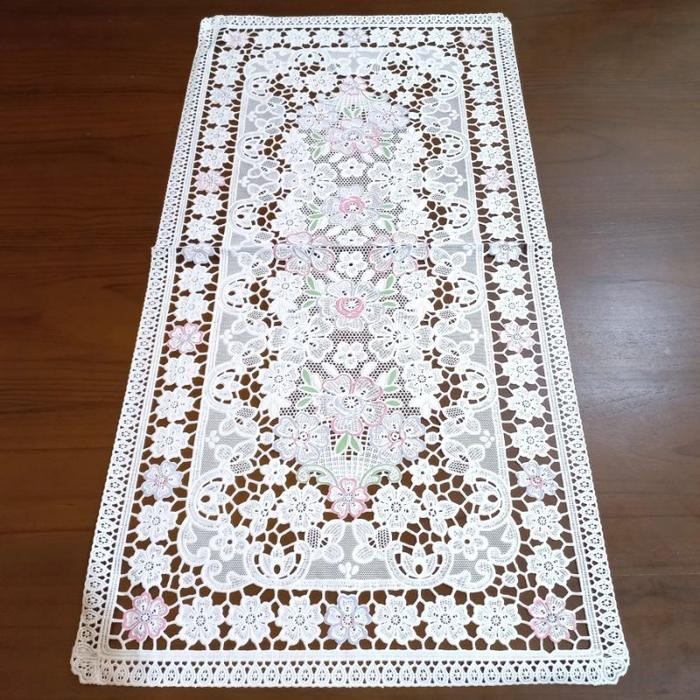 PREMIUM Taplak Meja Tamu Plastik Warna Putih Motif Bunga Shabby Chic Unik Lucu