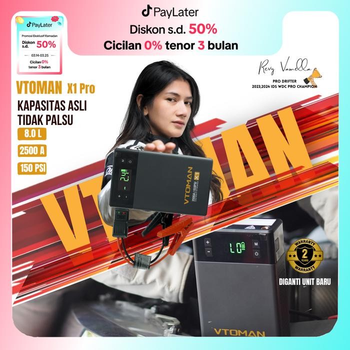 Vtoman X1 Jumper Aki Mobil Dan Motor Kapasitas 12000Mah Portable Car Jumper Aki Powerbank Jumper Aki