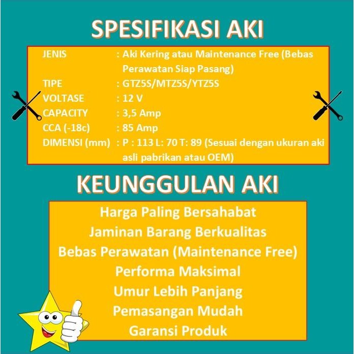 Aki Motor Honda Beat, Scoopy, Vario 110 Kayaba