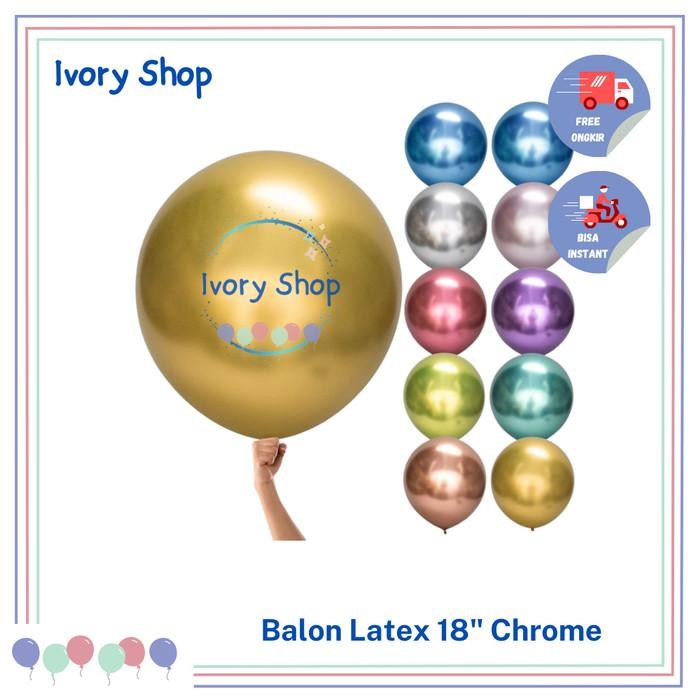(Allthebest) Balon Latex 18 Inch Metalik Chrome / Balon 18 inch Krom Metalic