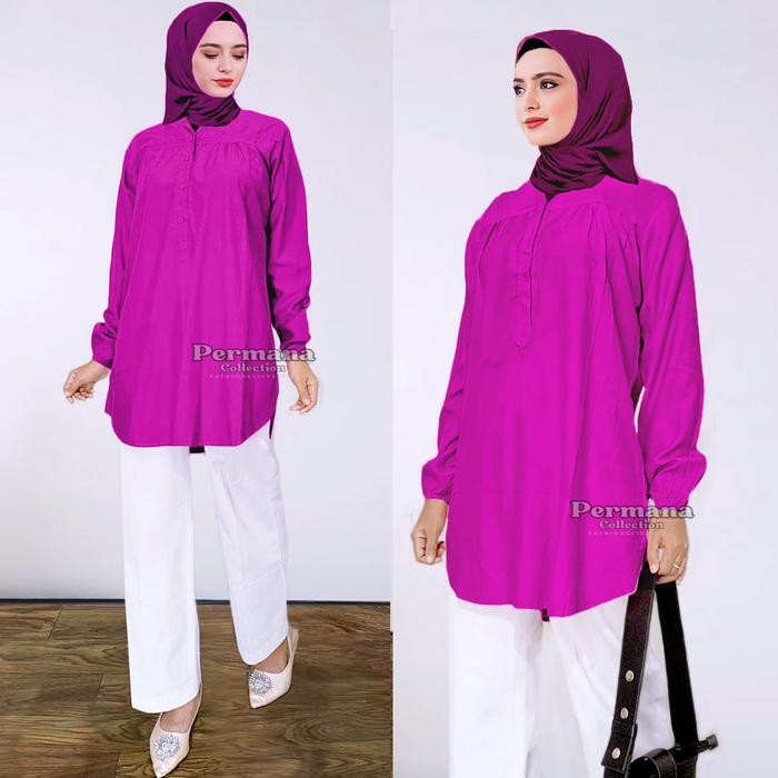BEST SELLER Baju Atasan Blus Wanita Blouse Magenta Kemeja Jumbo Fashion Muslim
