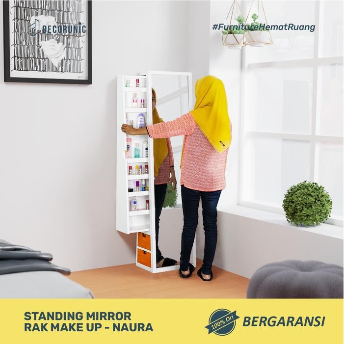 Decorunic Standing Mirror Cermin Full Body dengan Rak MakeUp Minimalis