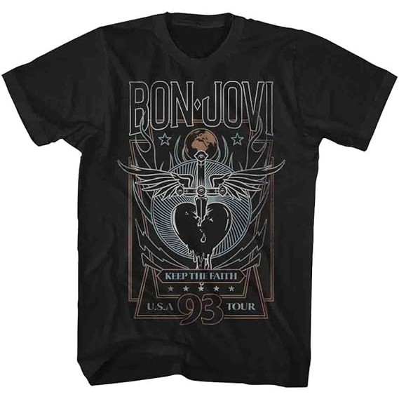 Kaos Bon Jovi 93 Tour Hitam Dewasa Unisex Pria Wanita