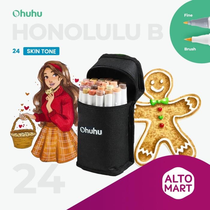 

OHUHU Honolulu B 24 36 Skin Colors BRUSH & FINE Dual Tip Art Marker Alcohol Water color acrylic Art