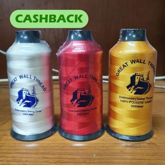 

GREAT WALL THREAD BENANG BORDIR GREAT WALL RAYON 100% VISCOSE RAYON 120D/2 5000 METER COCOK UNTUK