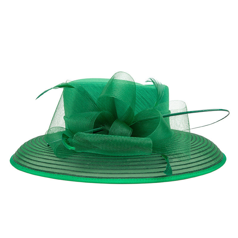 Green Cocktail Satin Cloth Hat Elegant Photography Hats Chain Fashion Formal Hat Masquerade Flower