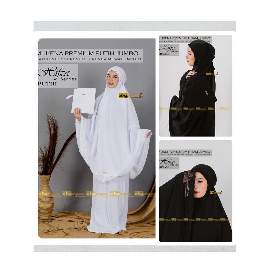 Mukena Dewasa Katun Premium Umroh/Haji Polos Renda Mewah Hitam & Putih