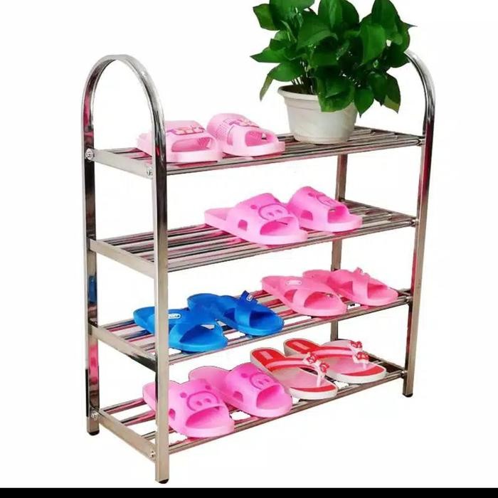 rak sepatu stainless 3 susun/asli stainless