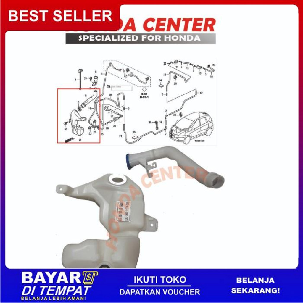 FREE ONGKIR TABUNG AIR WIPER JAZZ S RS GE8 2008 2009 2010 2011 2012 2013 2014 BISA COD